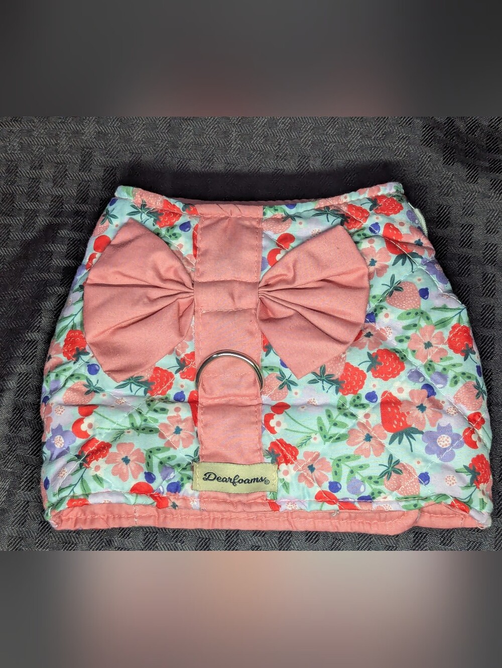 Pink, Strawberry & Floral Bow Dearfoams Dog Harness - Small.